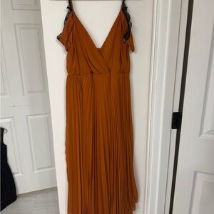 ASOS Rust Midi Dress with Pleats